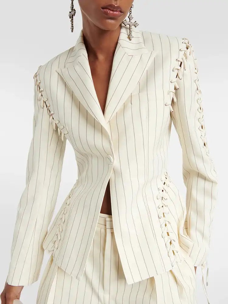 Striped Lace Up Blazer and pants
