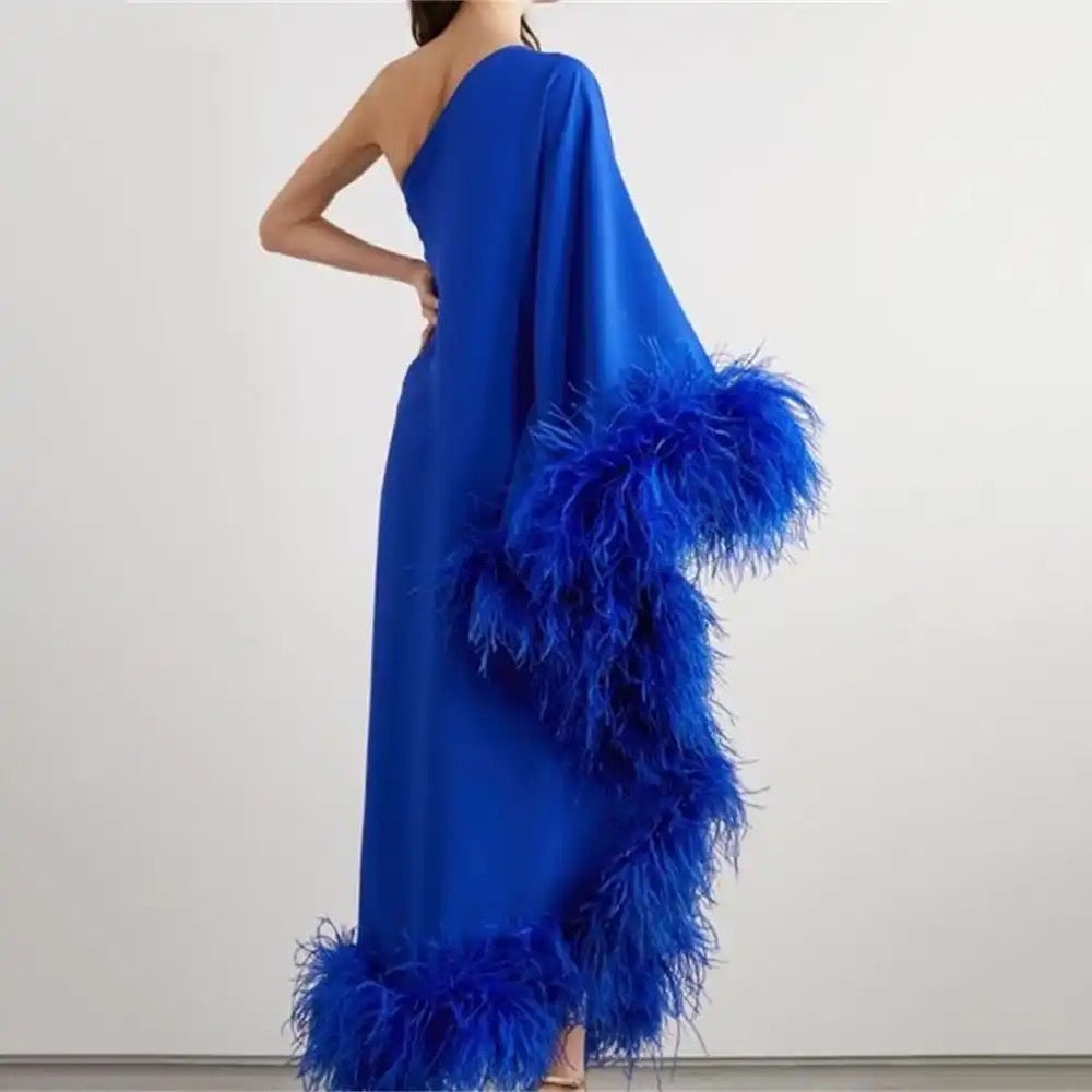 Paje one-shoulder feather-trimmed crepe maxi dress