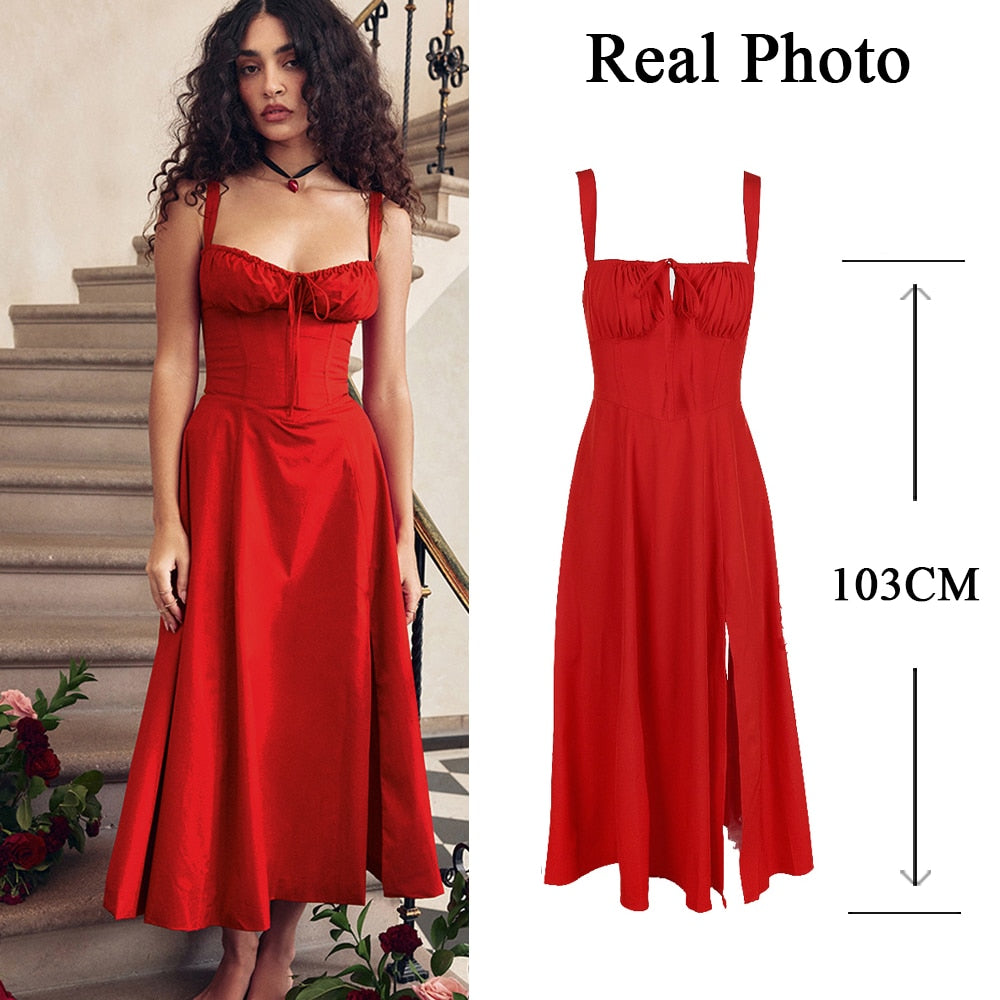 Eleanor Elegant Red A-Line Midi Dress