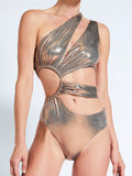 Metallic Cut-out One Shoulder  Swimsuit