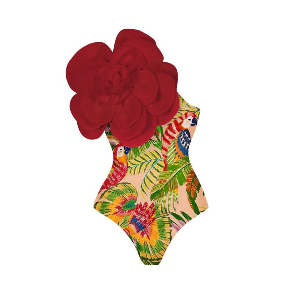 Ava One-Shoulder Ruffled Print Sexy Swimwear Dress