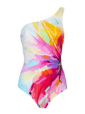 Aurora One-shoulder Tie Vintage Print Swimsuit