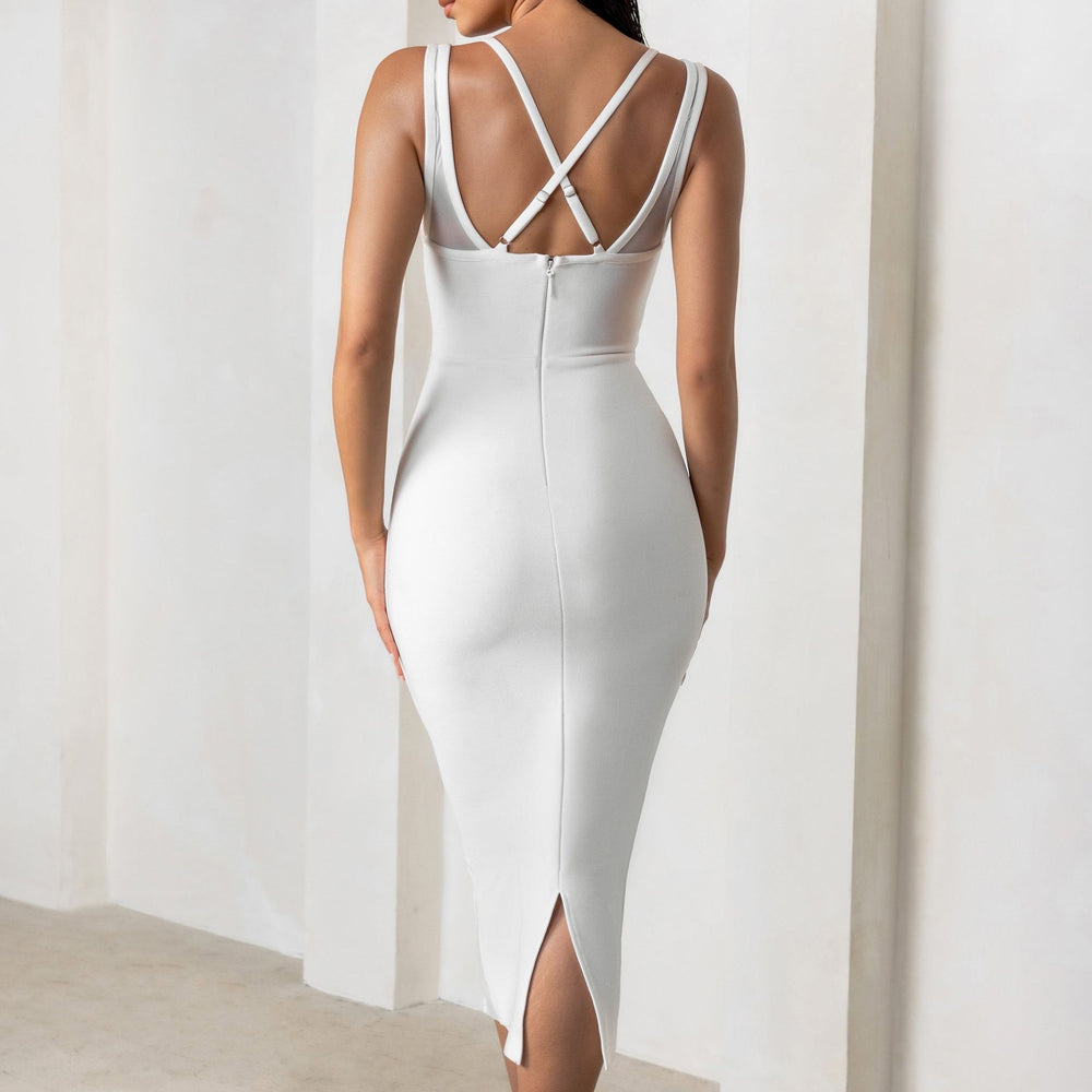 Sexy White Dress - Halter Midi Dress - Side Slit Bodycon Dress - Lulus