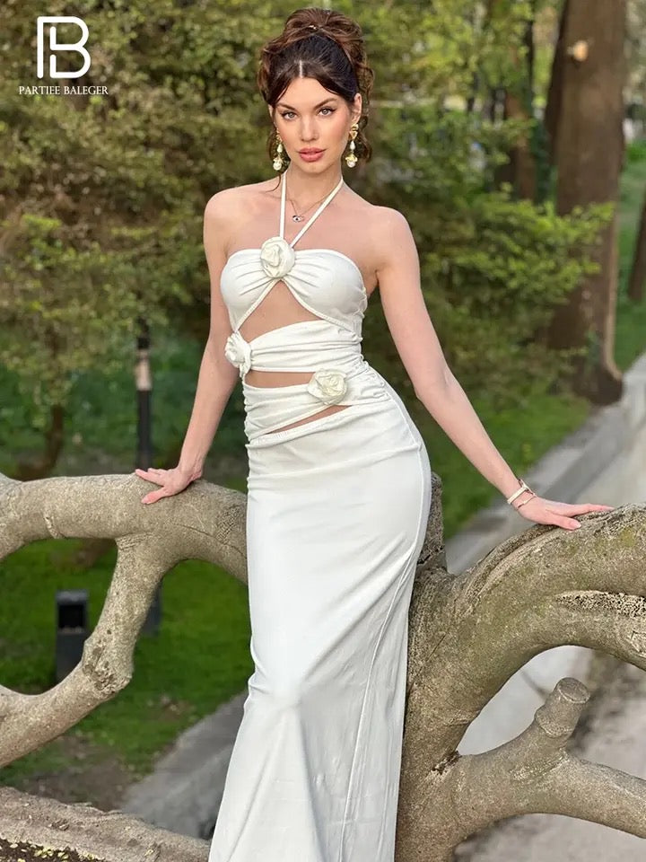 Florence White 3D Flowers Elegant Dress