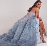 Sara Ruffles Tulle Evening Gown