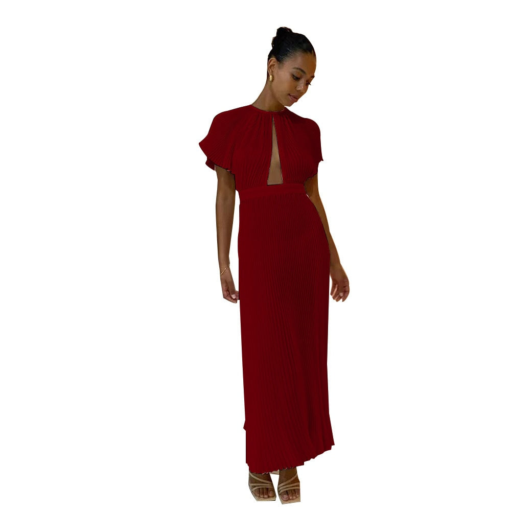 Sidama Elegant Flare Sleeve Pleated Dress