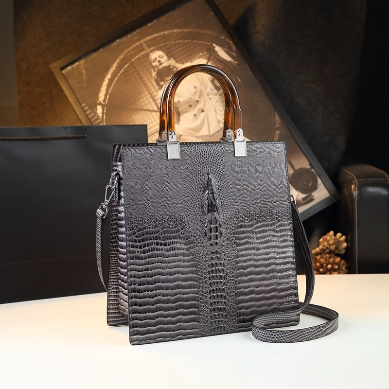 BROWN BOSS Shoulder Bag for Women Vegan Leather Crocodile Purse Classic Clutch  Handbag - BLACK