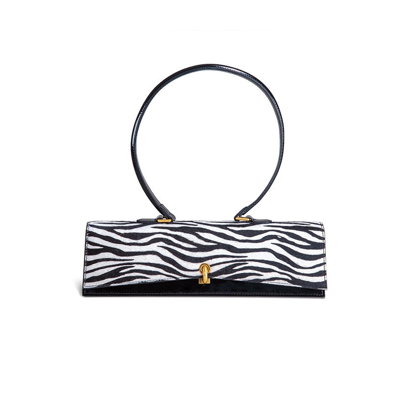 Retro Zebra-stripe Genuine Cowhide Leather Handbag