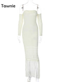 Marcella Knitted Strapless Tassel Maxi Dress
