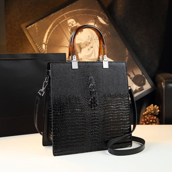 Vintage Mulberry croc embossed black leather Kelly bag. Classic