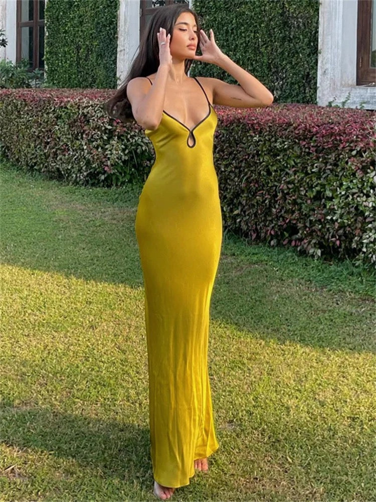 Rose Mustrad Yellow Satin Dress – stylesofsheba